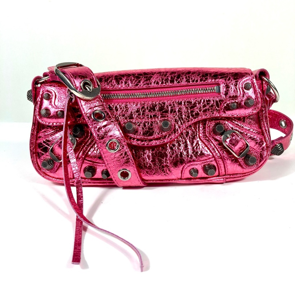 Balenciaga XSmall Le Cagole Metallic Leather Shoulder Bag Pink NEW Lambskin - Picture 5 of 17